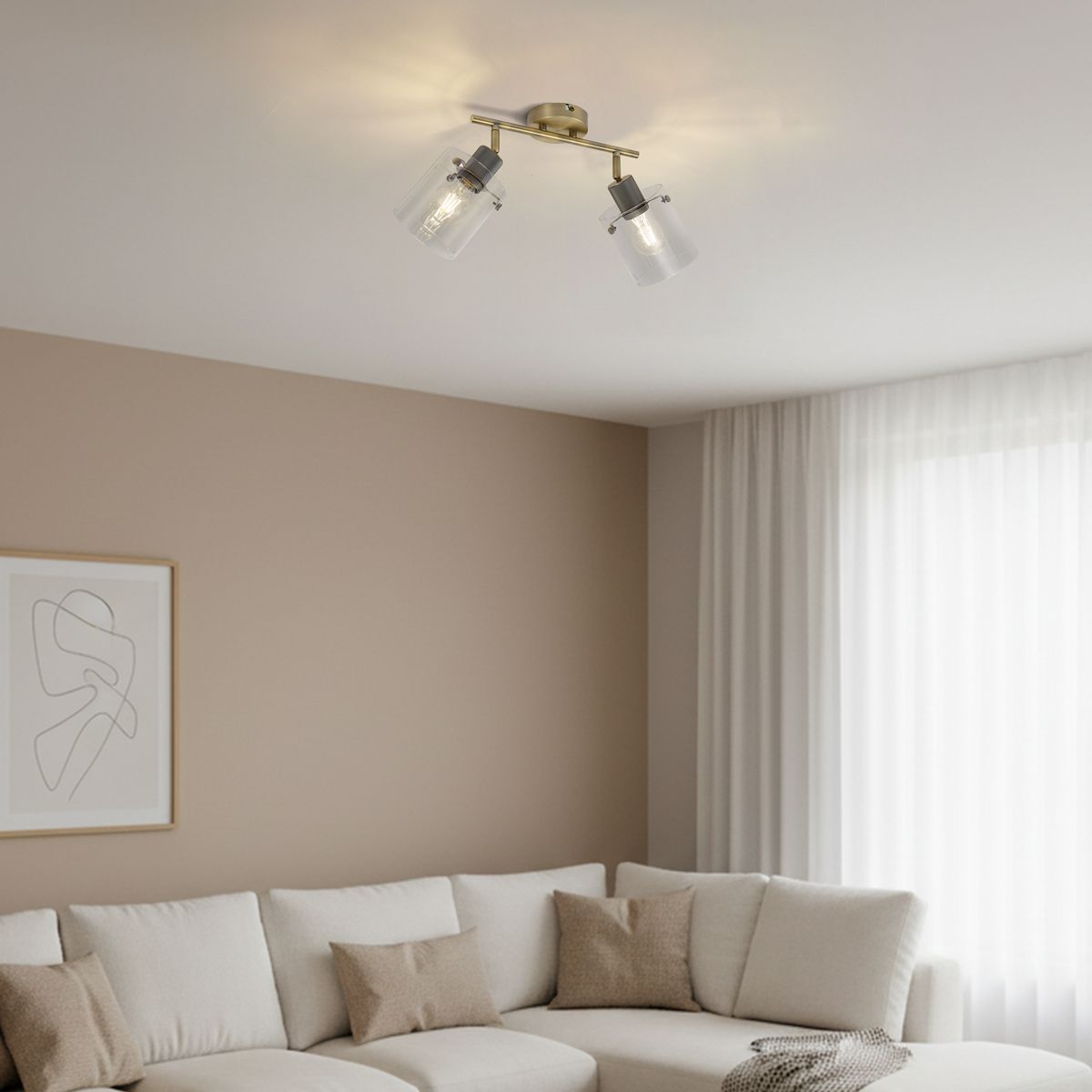 Design plafondspot brons met helder glas 2-lichts - Domo