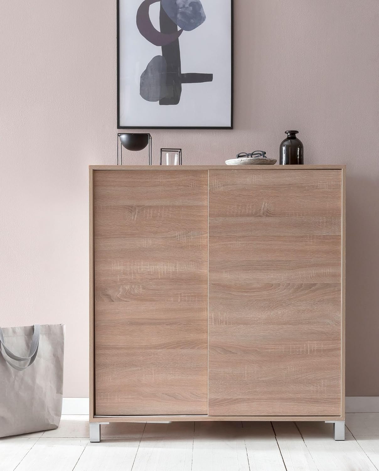 Wohnling Schuhschrank WL5.713 Holz Sonoma 100x108x37,5 cm Ablage Hoch, Design Schuhständer Groß 20 Paar Schuhe Schuhregal Flur, Schuh Aufbewahrung Platzsparend, Schuhablage Dielenmöbel Modern XXL
