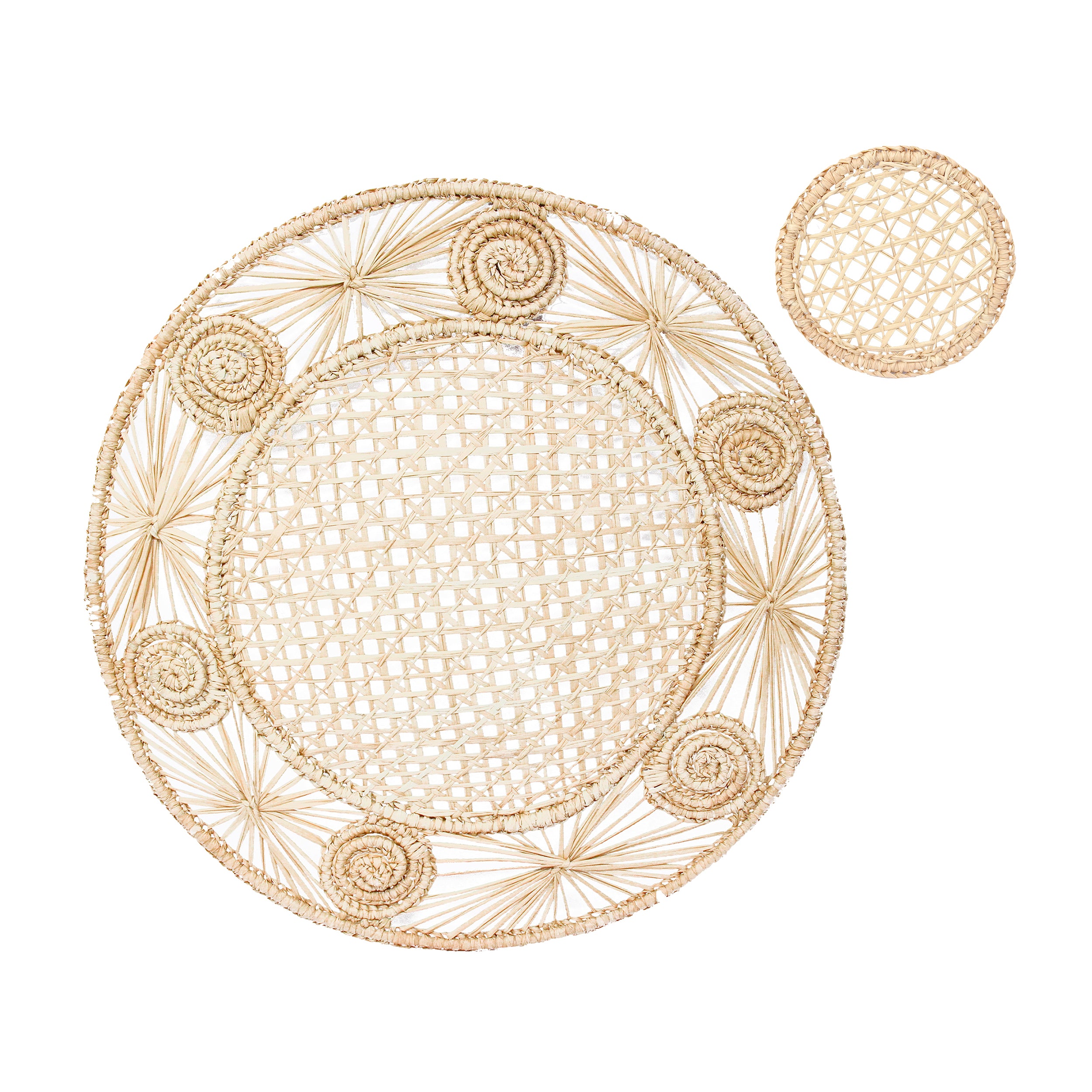 Set de table rond à tissage ajouré avec sous-verre (Lot de 2 unités)