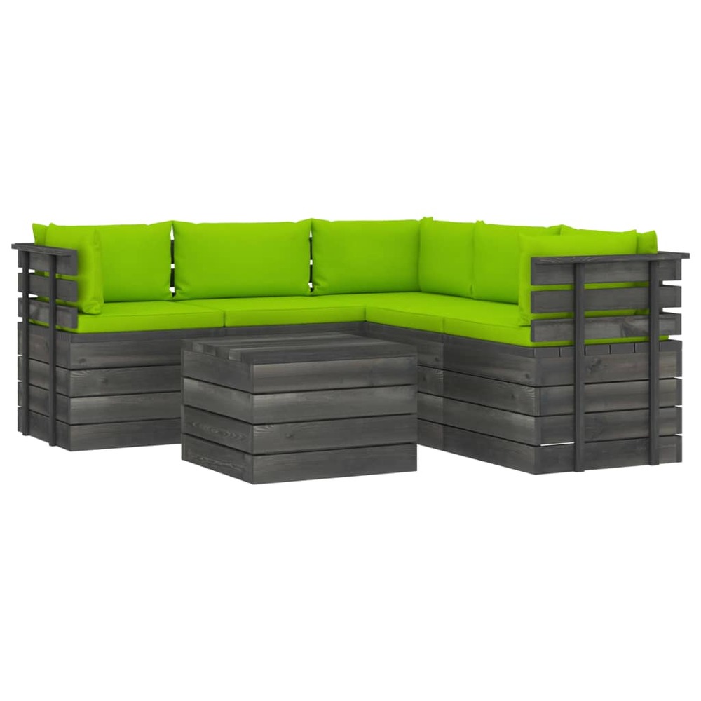 Salon de jardin palette meuble d'extérieur ensemble de mobilier 6 pièces avec coussins bois de pin massif