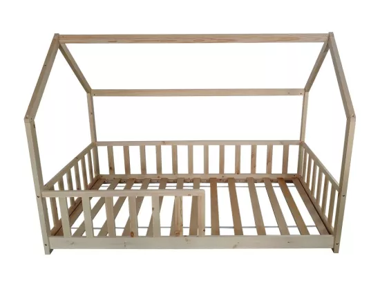 Lit cabane Kiwi 90x190 + 1 sommier + barrière /Naturel