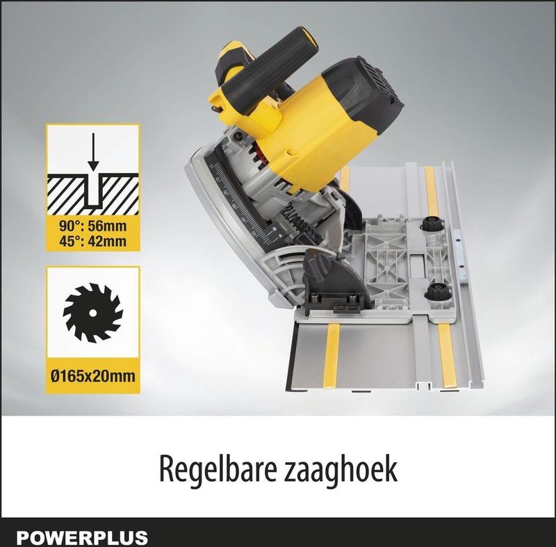 Powerplus POWX0562 Invalzaag - 1200W - Ø165mm - Incl. geleiderails, stofafzuigingaansluiting en 24T invalzaagblad