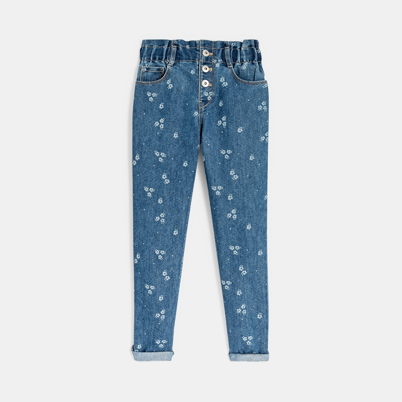 Jean mom paper bag bleu fille