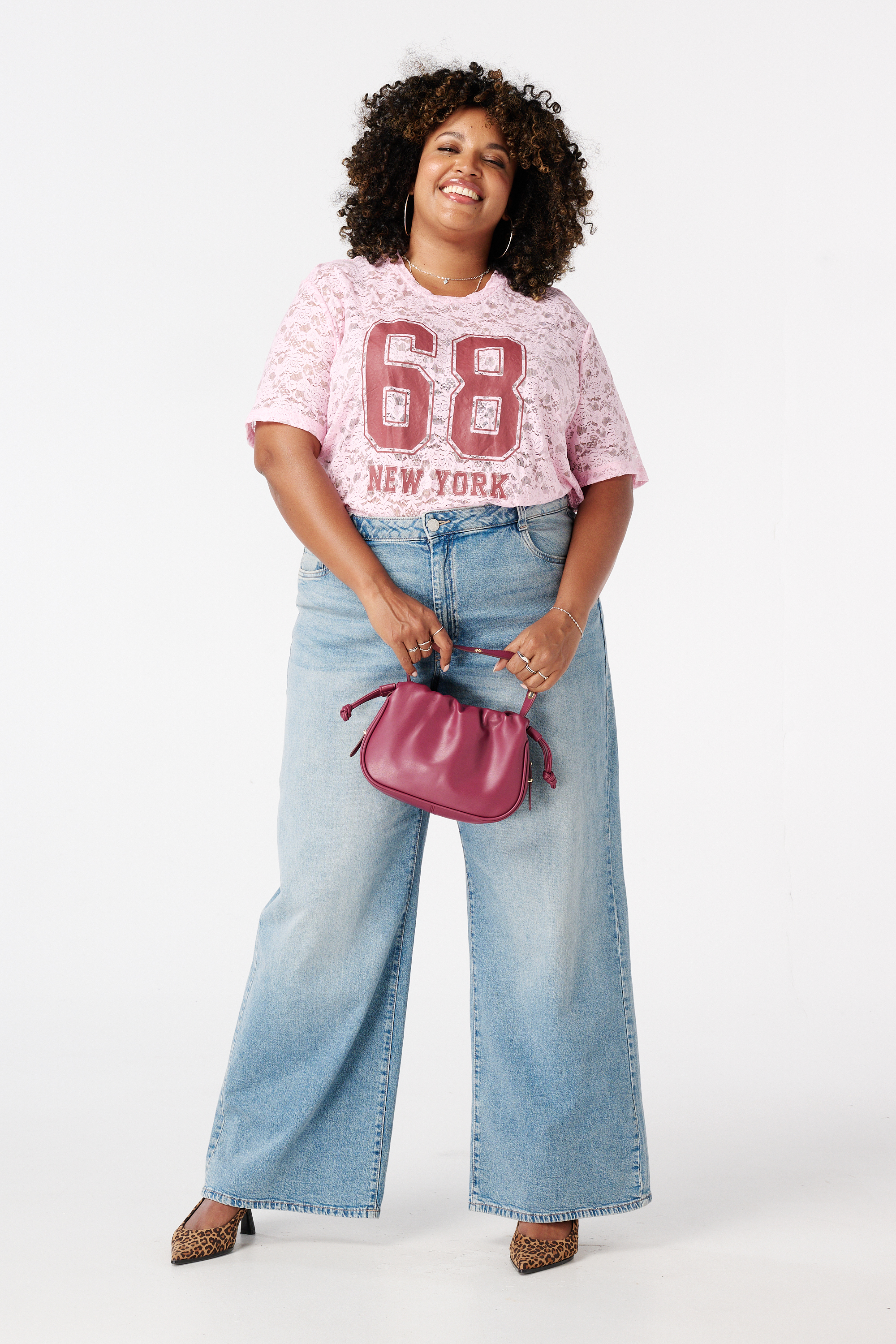 Sportief T-shirt van kant Licht pink