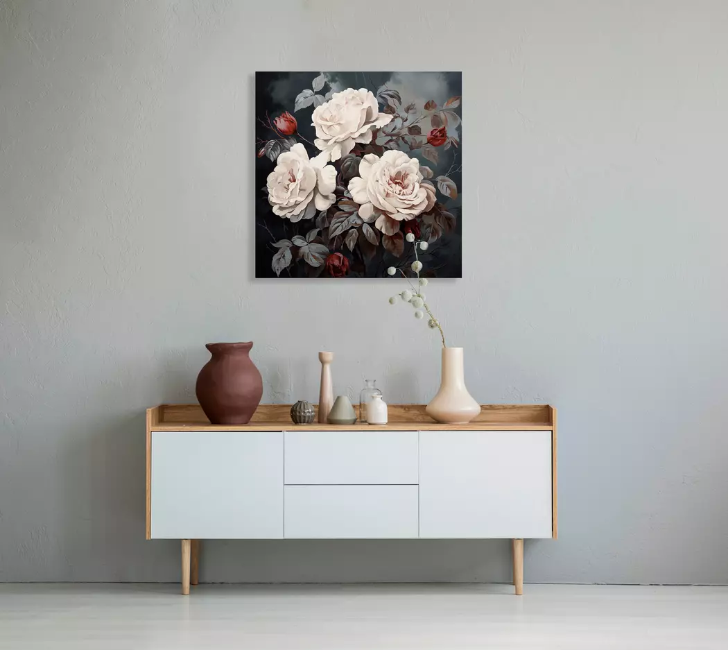 Wandbild 50 x 50 cm Roses On Silver IV