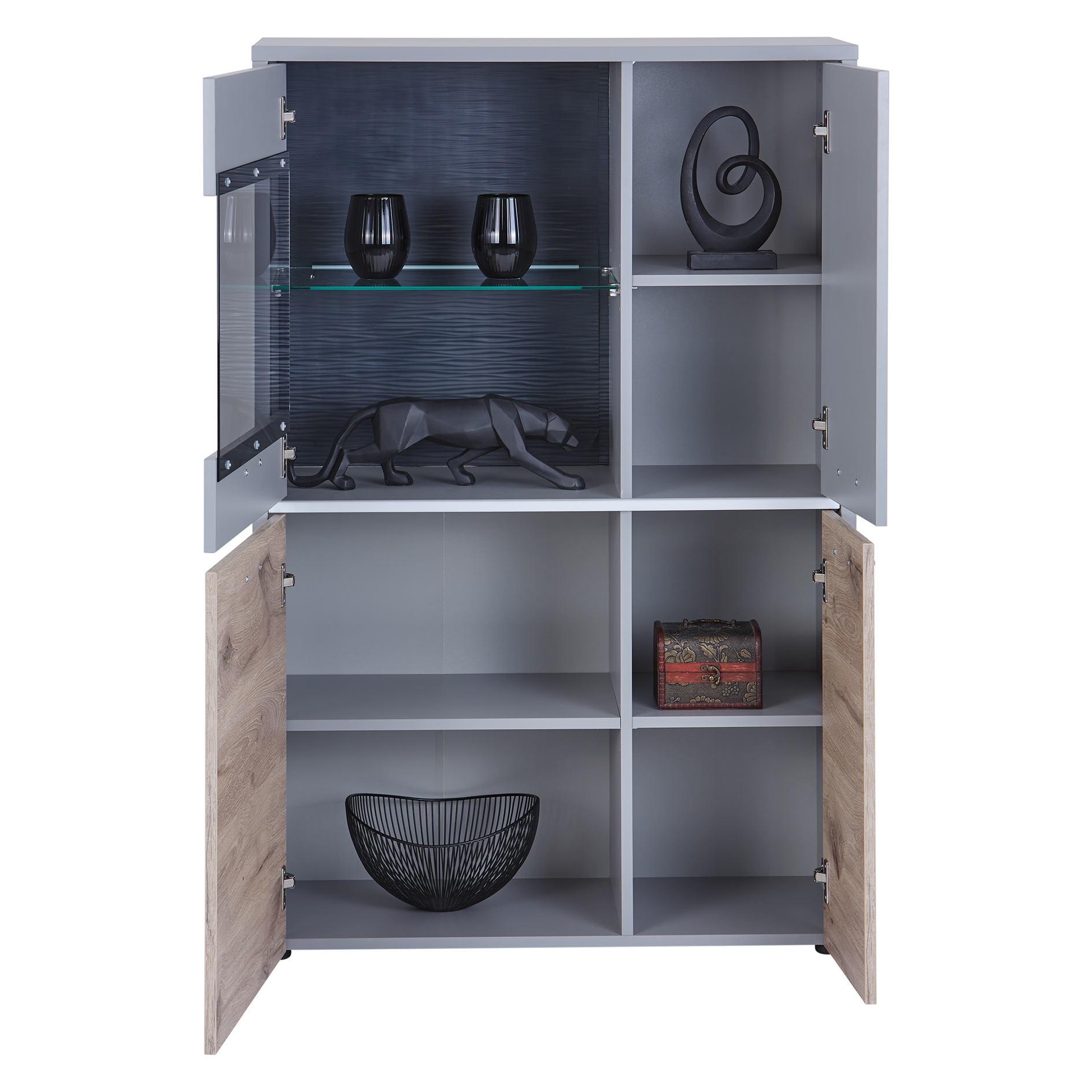 Highboardvitrine DYNAMIC - Nox Oak-hellgrau - mit Beleuchtung