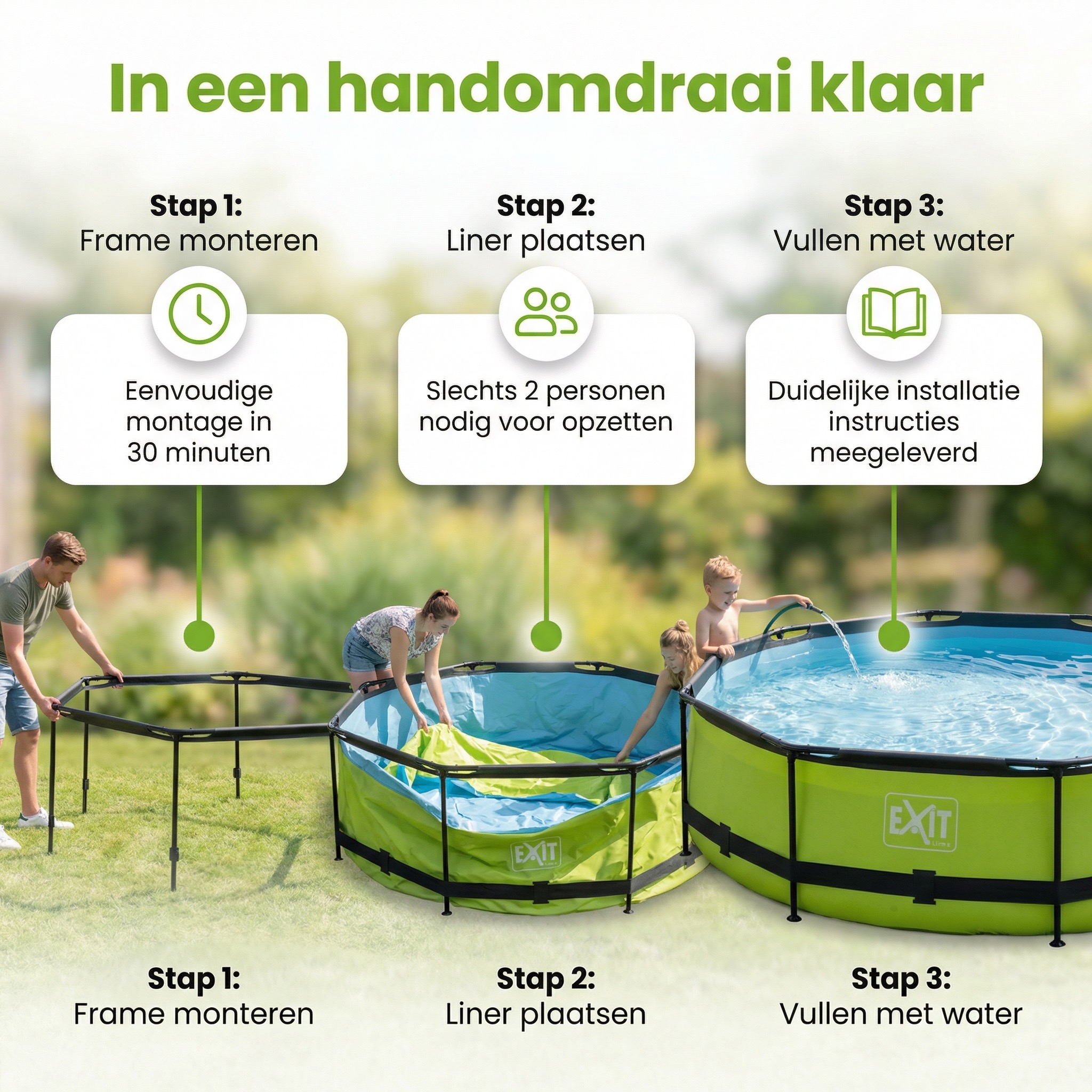 EXIT Lime 360x76cm Zwembad met pomp - Green