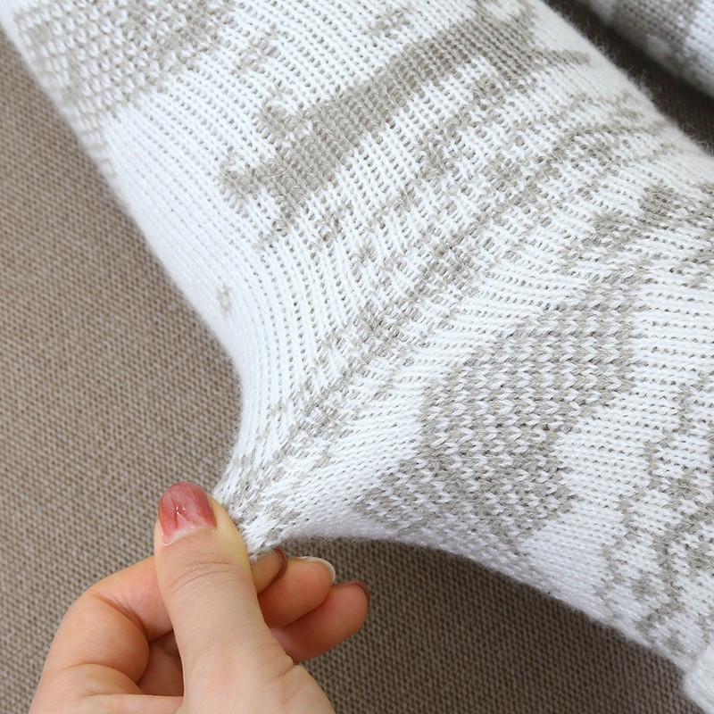 (1 Paar) Strick Knie Socken Damen Over Knee Strümpfe (One Size) - Weiss / Beige