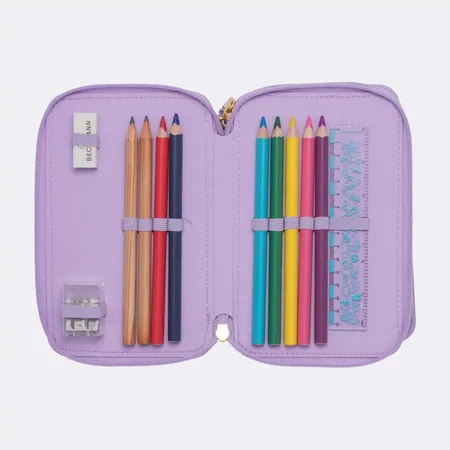 Beckmann 3-fächrige Federmappe mit Inhalt, Unicorn Princess Purple