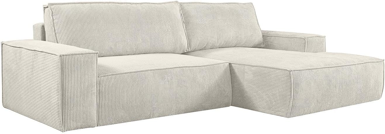 Vente-unique-Ecksofa mit Schlaffunktion - Ecke Rechts - Cord - Beige - Amelia
