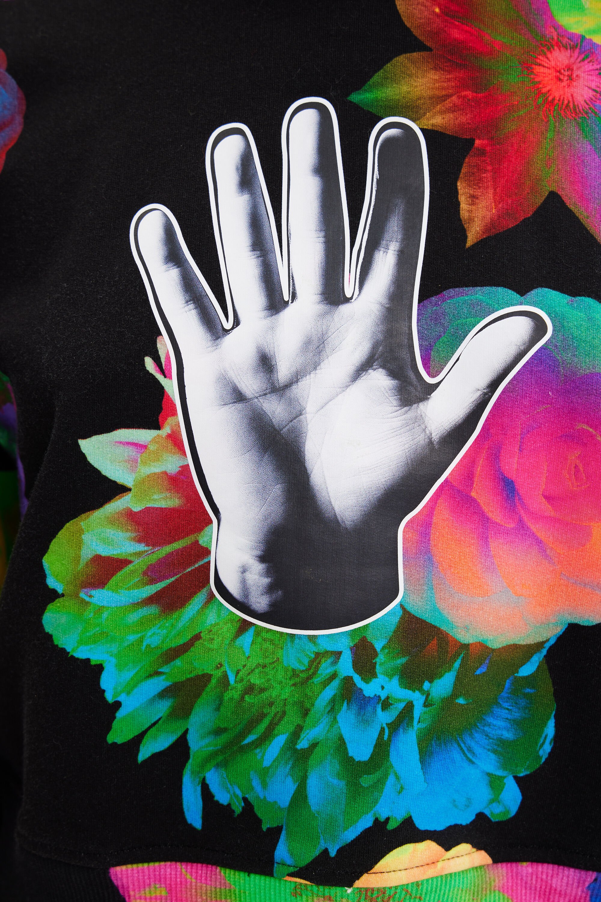 Sweat-shirt court fleurs main