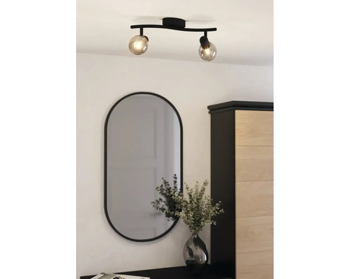 Plafondspot, 2-lichts, HxL 16,5x36,5 cm, zwart/transparant