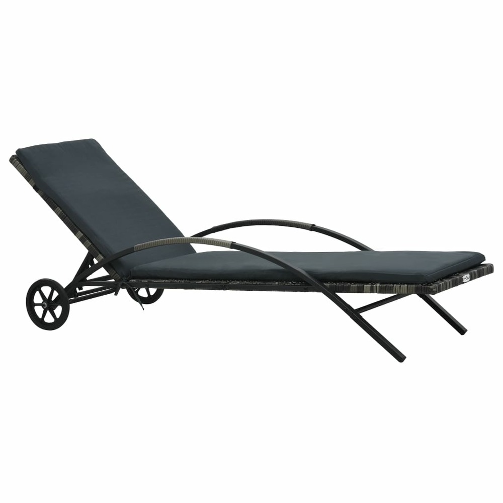 Transat chaise longue bain de soleil lit de jardin terrasse meuble d'extérieur avec coussin et roues résine tressée anthracit