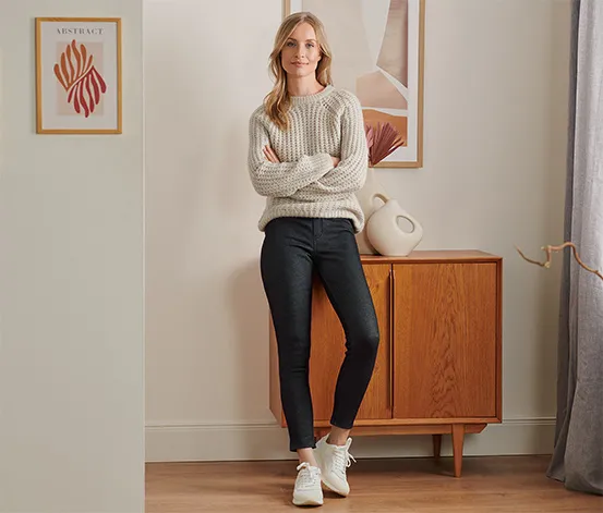 Gefütterte Leggings in Jeansoptik, black denim