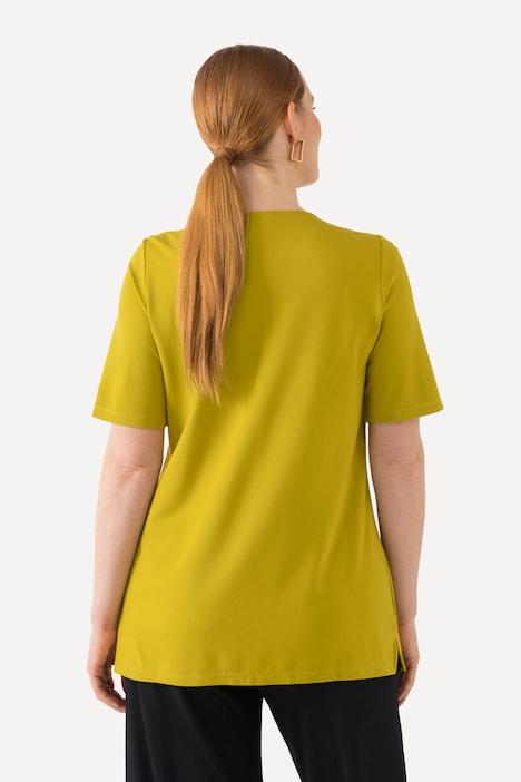 T-Shirt, Stickerei, A-Linie, Tunika-Ausschnitt, Halbarm