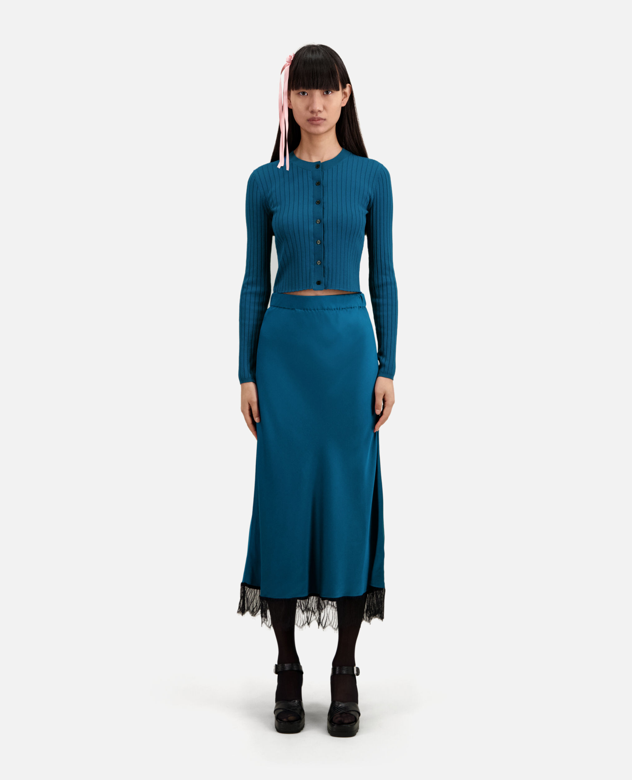 Short ribbed blue cardigan