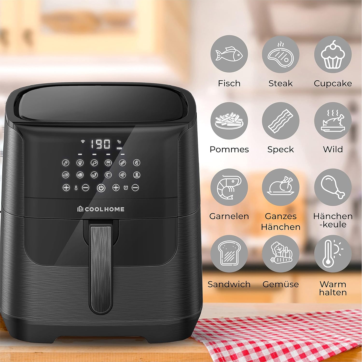 AF23 Airfryer XXL Deluxe - 6,5 Liter - Heißluftfritteuse mit Keramikbeschichtung - schwarz
