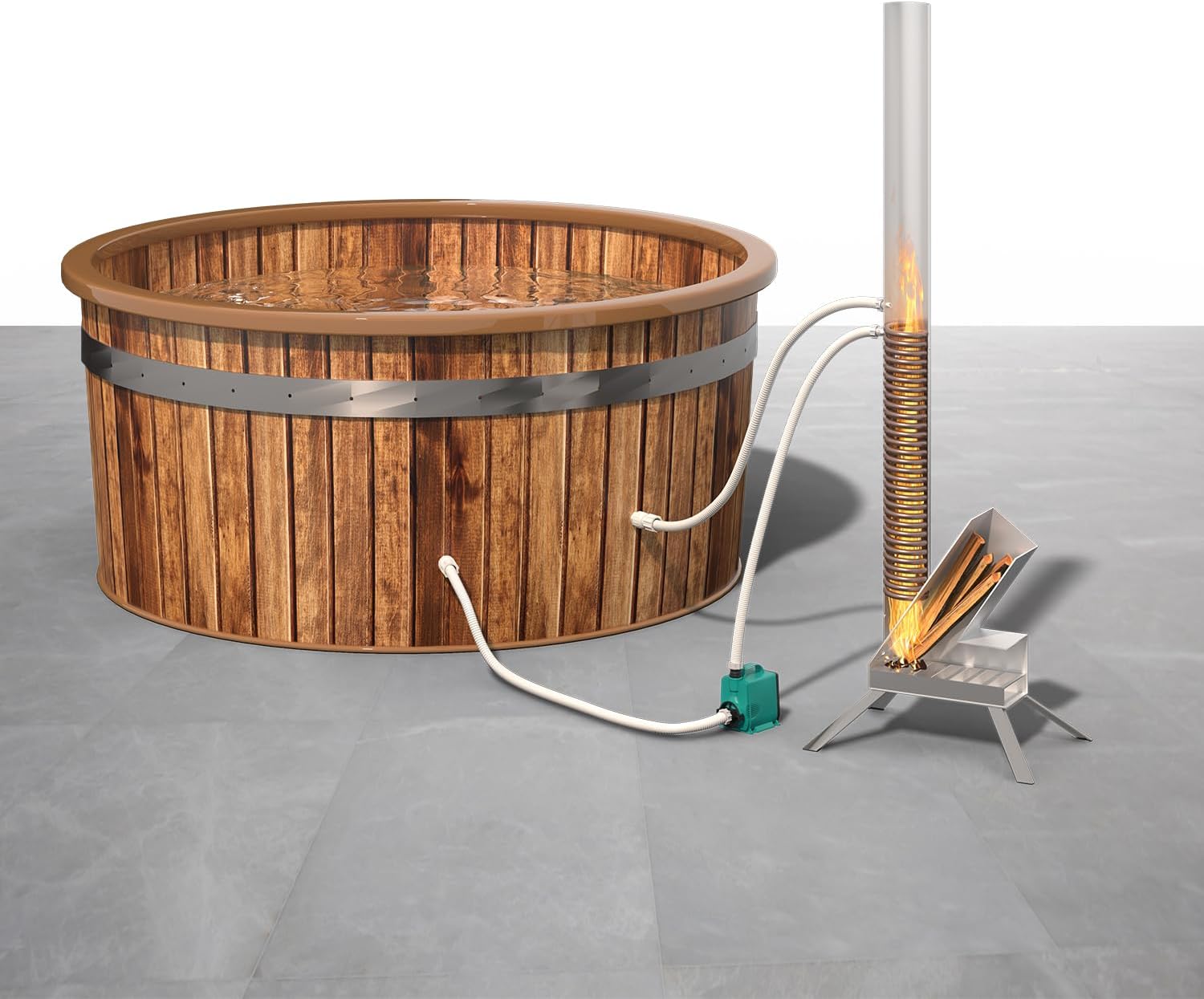 ECO POOLTECH Poolheizung Holz, Wärmepumpe Pool mit Brennholz aus Titan Outdoor Warmwasser Wärmepumpe für Kleiner Pool, Badewanne, Whirlpool Poolheizung Holzofen