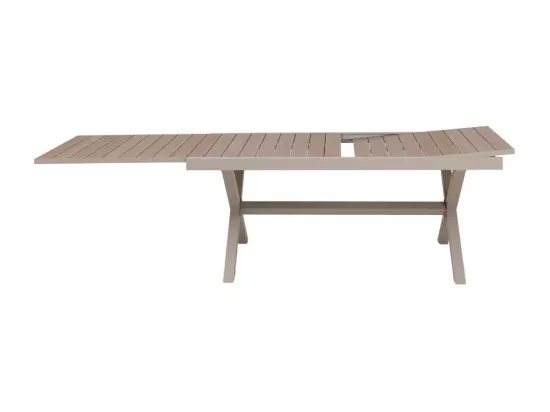 Table de jardin taupe et effet bois en aluminium Ayden