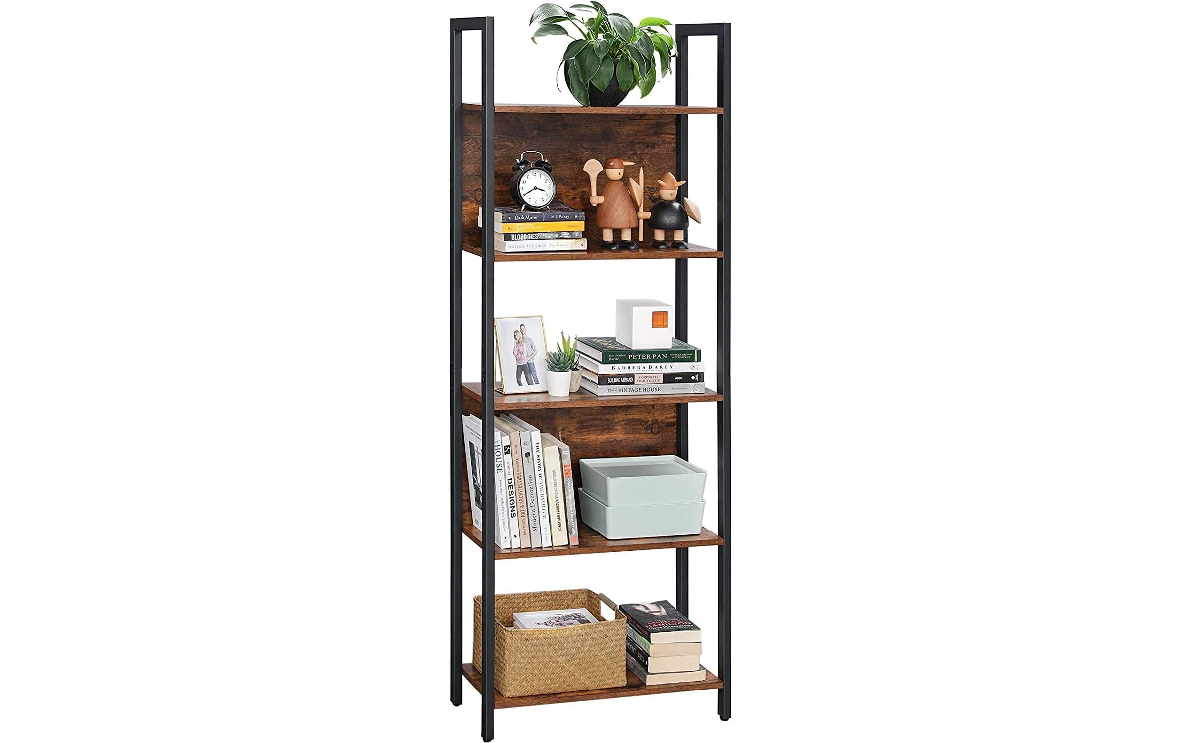 Regal 62 x 24 x 165 cm, Vintagebraun / SchwarzBücherregal mit fünf Ebenen