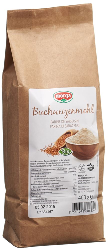 MORGA Buchweizenmehl<br>400 g, Beutel, Bio glutenfrei