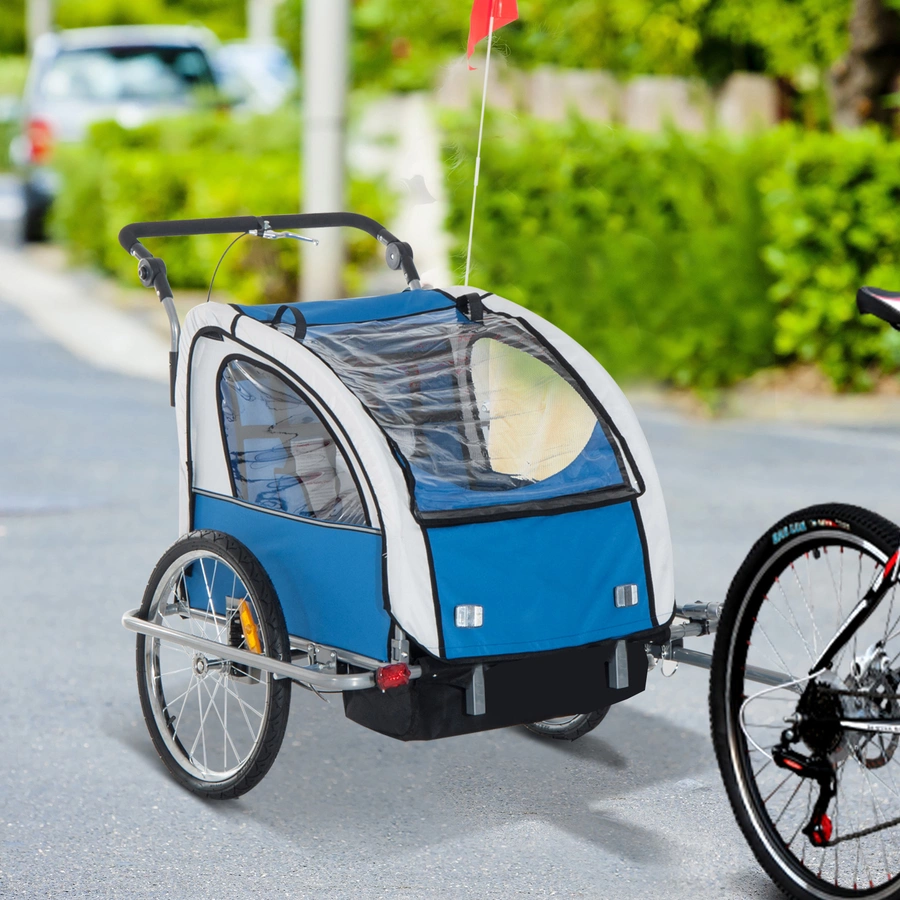 HOMCOM Kinderanhänger mit Staufach blau, weiß