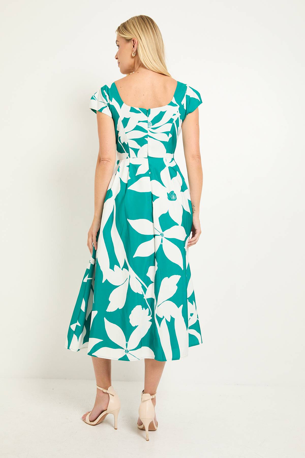 Wallis Robe Midi Évasée En Ottoman Fleuri Petite Taille