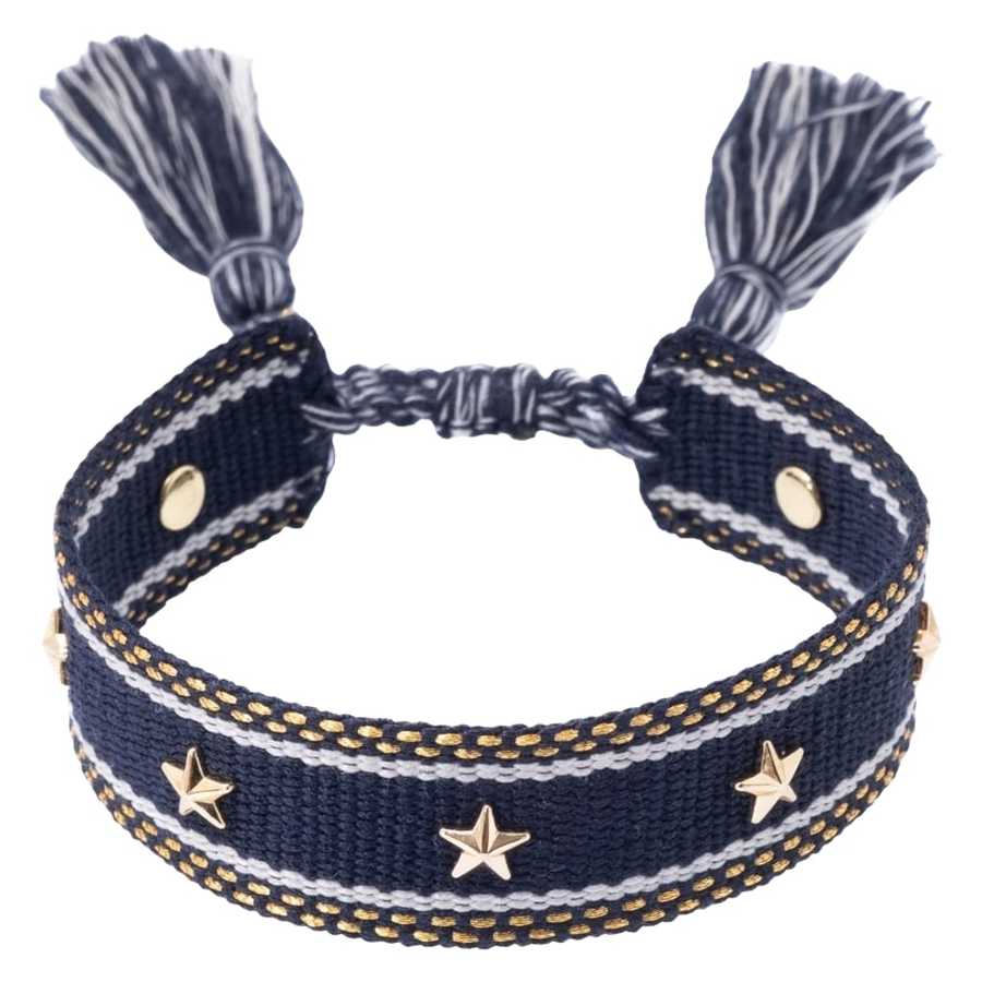 DARK Woven Friendship Bracelet With Star Studs Navy Blue With Gold