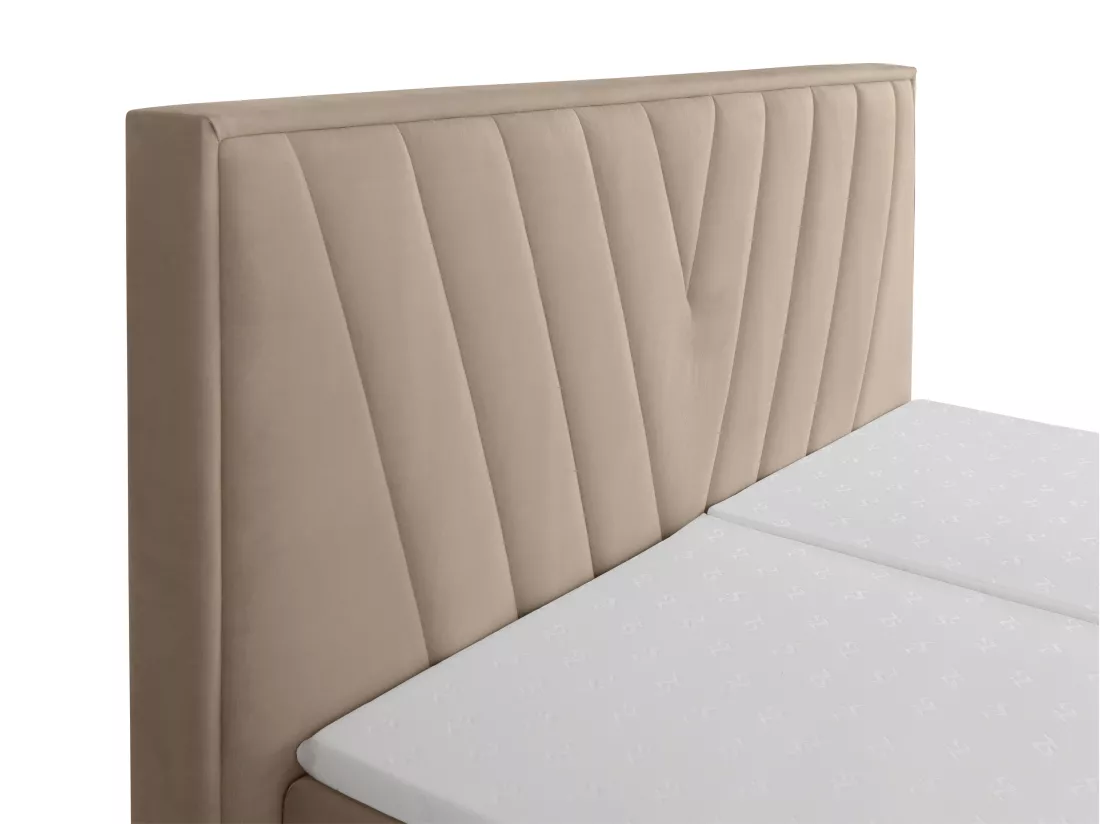 Ensemble complet boxspring tête de lit + sommiers relaxation électrique + matelas + surmatelas - 2 x 90 x 200 cm - Velours - Beige - LUMONI de YSMÉE