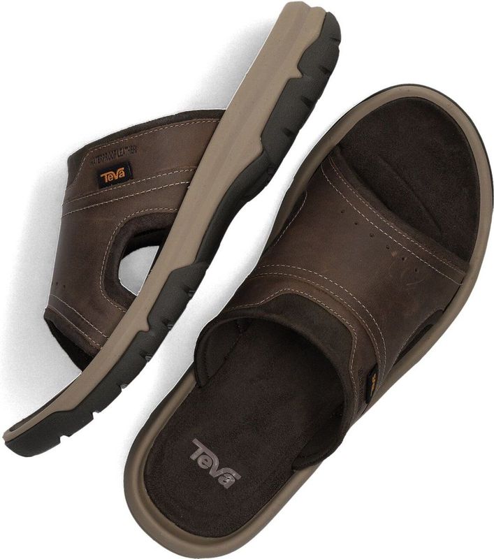 Teva - Langdon Slide - Sandaal - Walnoot - Leer - Rubberen Buitenzoal