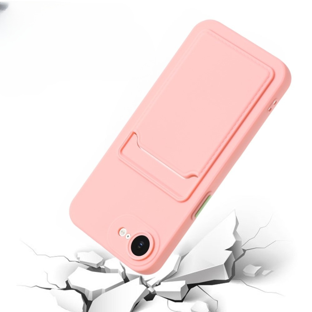 iPhone 16e Gummi Case Hülle mit Kartenfach - Rosa / Orange