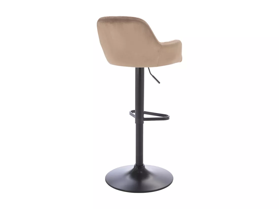 Tabouret de bar en velours et métal noir - Hauteur réglable - Beige - ELEANA