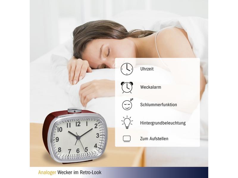 TFA Dostmann Analoger Wecker Retro, Rot Klassischer Wecker