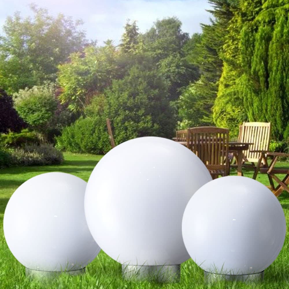 3er Set LED Außen Solarleuchten, Kugel weiß, 15 und 25 cm