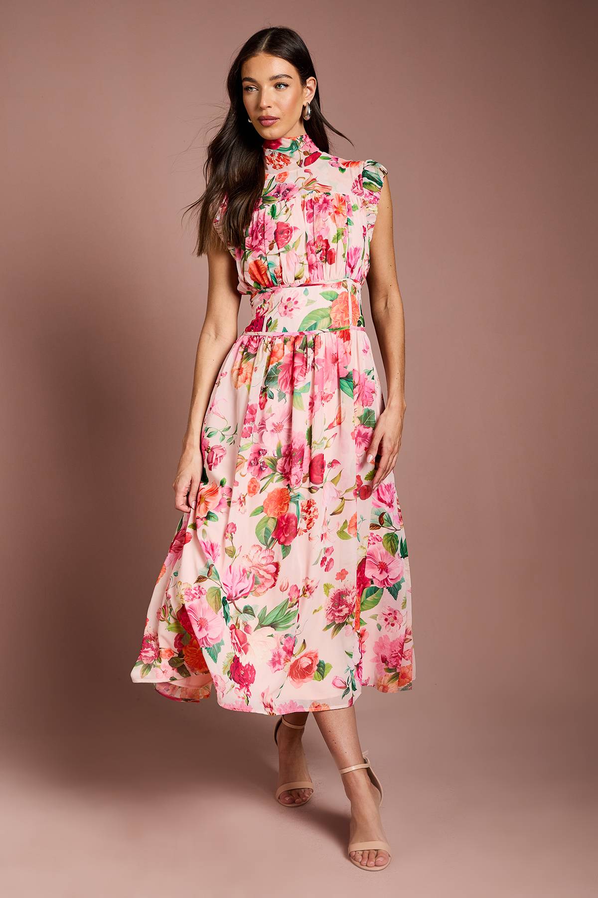 Coast Robe Mi-longue en Georgette Imprimée avec Détails Froncés