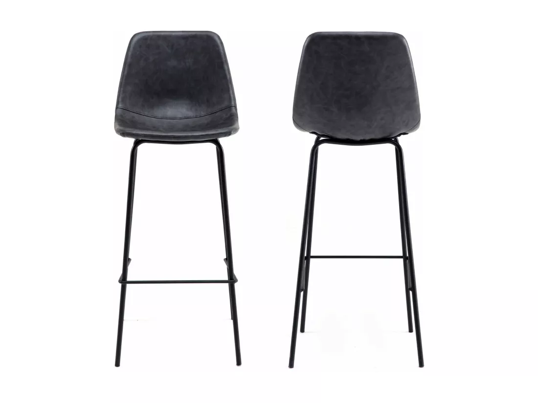 Lot de 2 tabourets de bar vintage LUCIEN gris foncé - Hauteur d'assise 75cm - HAPPY GARDEN