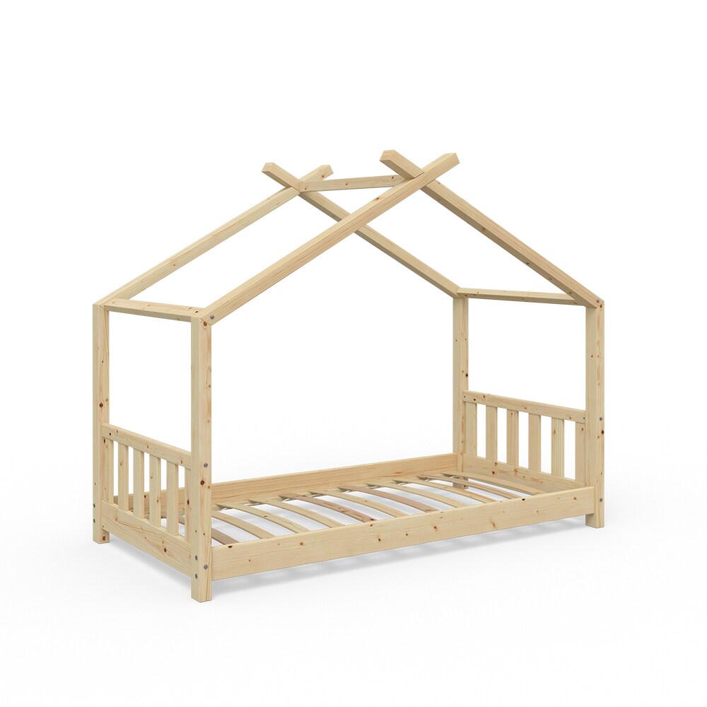 VITALISPA Kinderbett Hausbett DESIGN 80x160cm Natur Zaun Kinder Holz Haus Hausbett