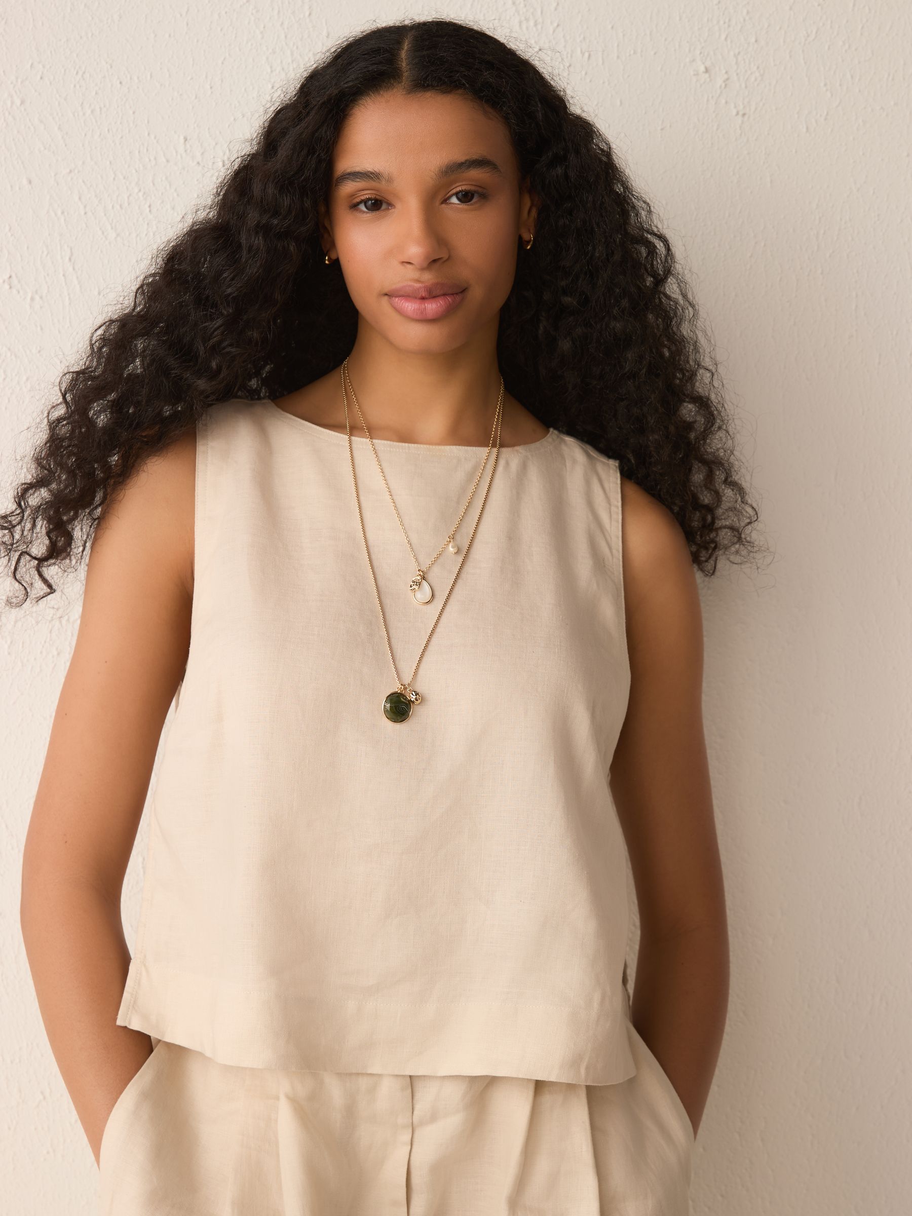Goudkleurig - Two Layer Pearl Effect Pendant Necklace