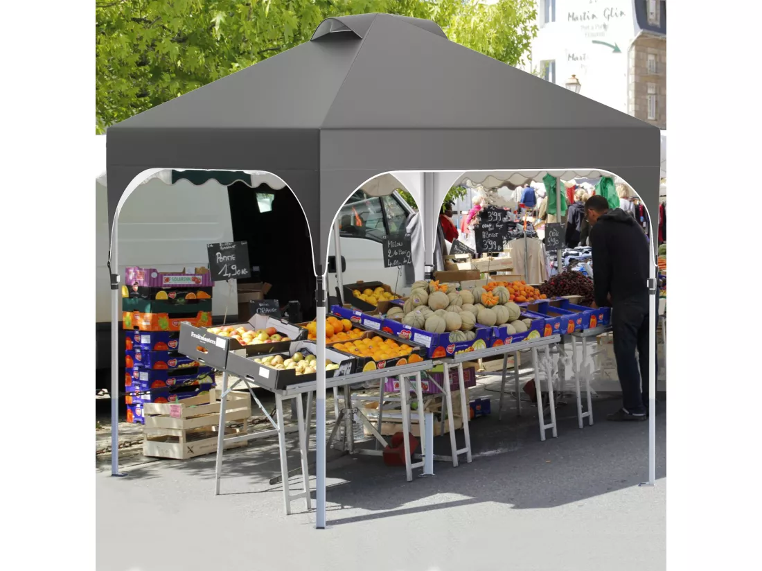YITAHOME Tonnelle Pop-up Instantanée 3 x 3 m - Pliable - avec Sac à Roulettes - pour Terrasse - Marchés - Plage - Gris