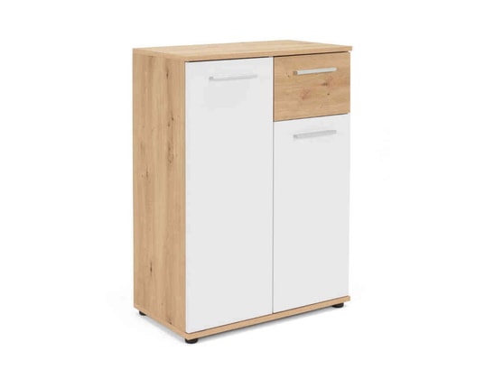 TERRE DE NUIT - Commode 2 portes 1 tiroir en bois imitation chêne clair et b...