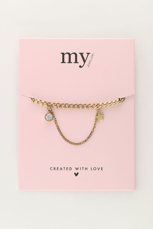 Schakelarmband met strass steentje & sterretje