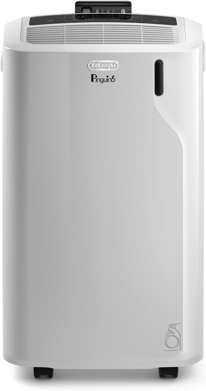 De'Longhi Pinguino PAC EM82, Mobile Klimaanlage für Räume bis zu 80 m³, 9.400 BTU, 2,4 kW, 63 dB, Entfeuchtungsfunktion, Energieklasse A, 24h-Timer, Weiß