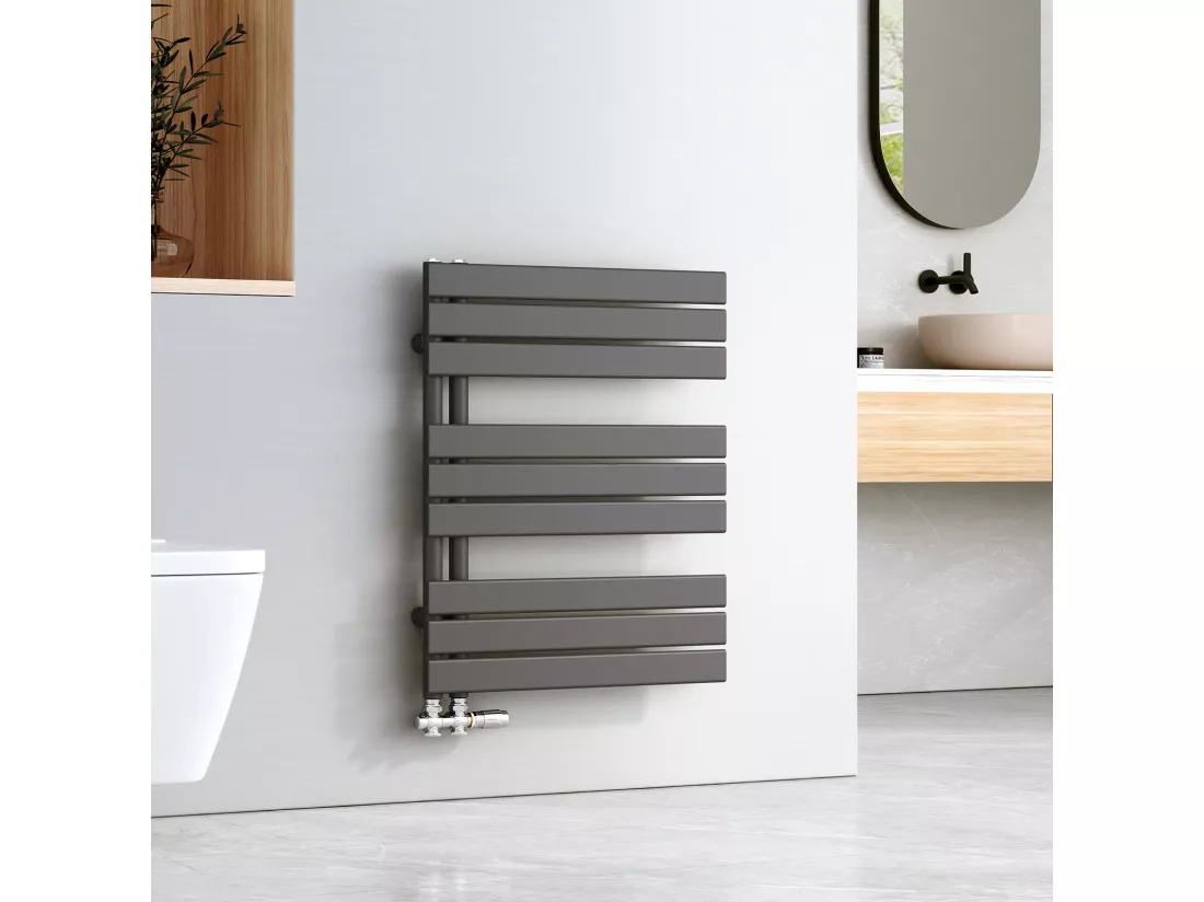 EMKE Sèche-serviettes à Eau Chaude Panneau Plat, Sèche-serviettes connexion latérale pour, Anthracite 762x600mm 503Watts