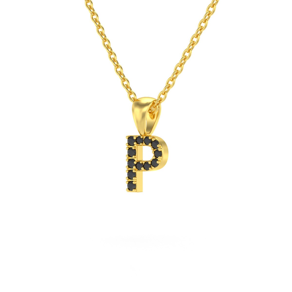 Collier Pendentif ADEN Lettre P Or 750 Jaune Diamant Noir Chaine Or 750 incluse 0.72grs