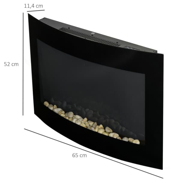 Elektrisk peisovn elektrisk med 2 effekttrinn 900/1800 W LED 65 x 11,4 x 52 cm rustfritt stål svart for koselig varme
