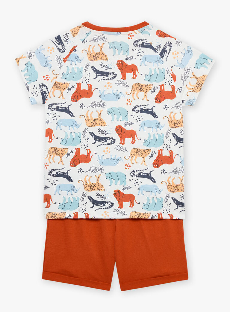 Pyjama écru et rouge à imprimé savane