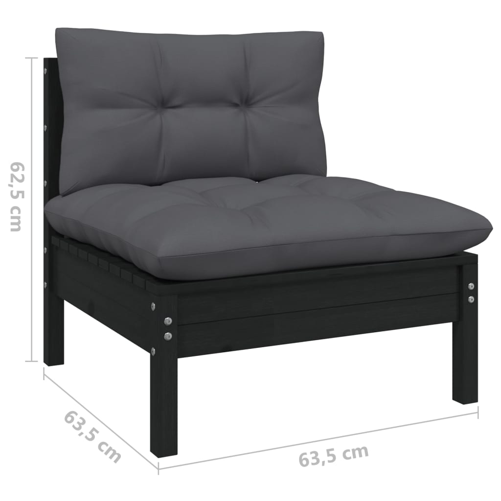 Salon de jardin meuble d'extérieur ensemble de mobilier 5 pièces avec coussins noir bois de pin
