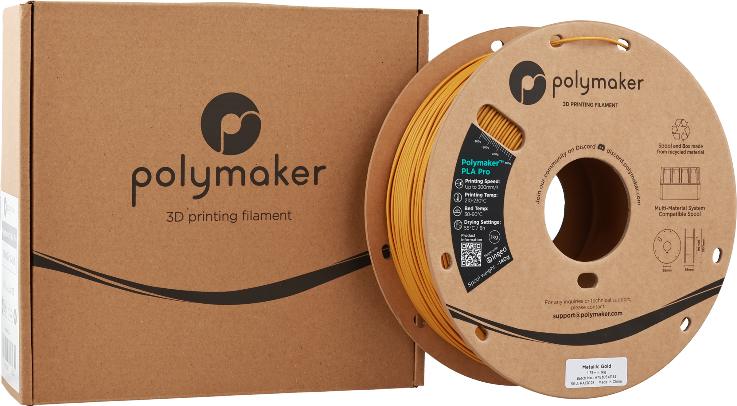Polymaker  PLA Pro Metallic Gold, 1,75 mm / 1000 g    Neue, verbesserte Formulierung: Hochleistungs-High Speed-PLA in Metallic Gold