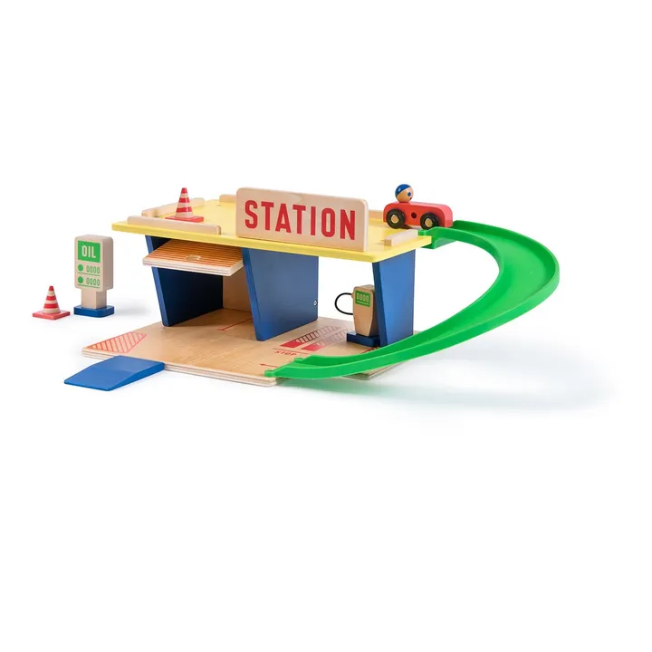 Moulin Roty Station essence et ses accessoires en bois