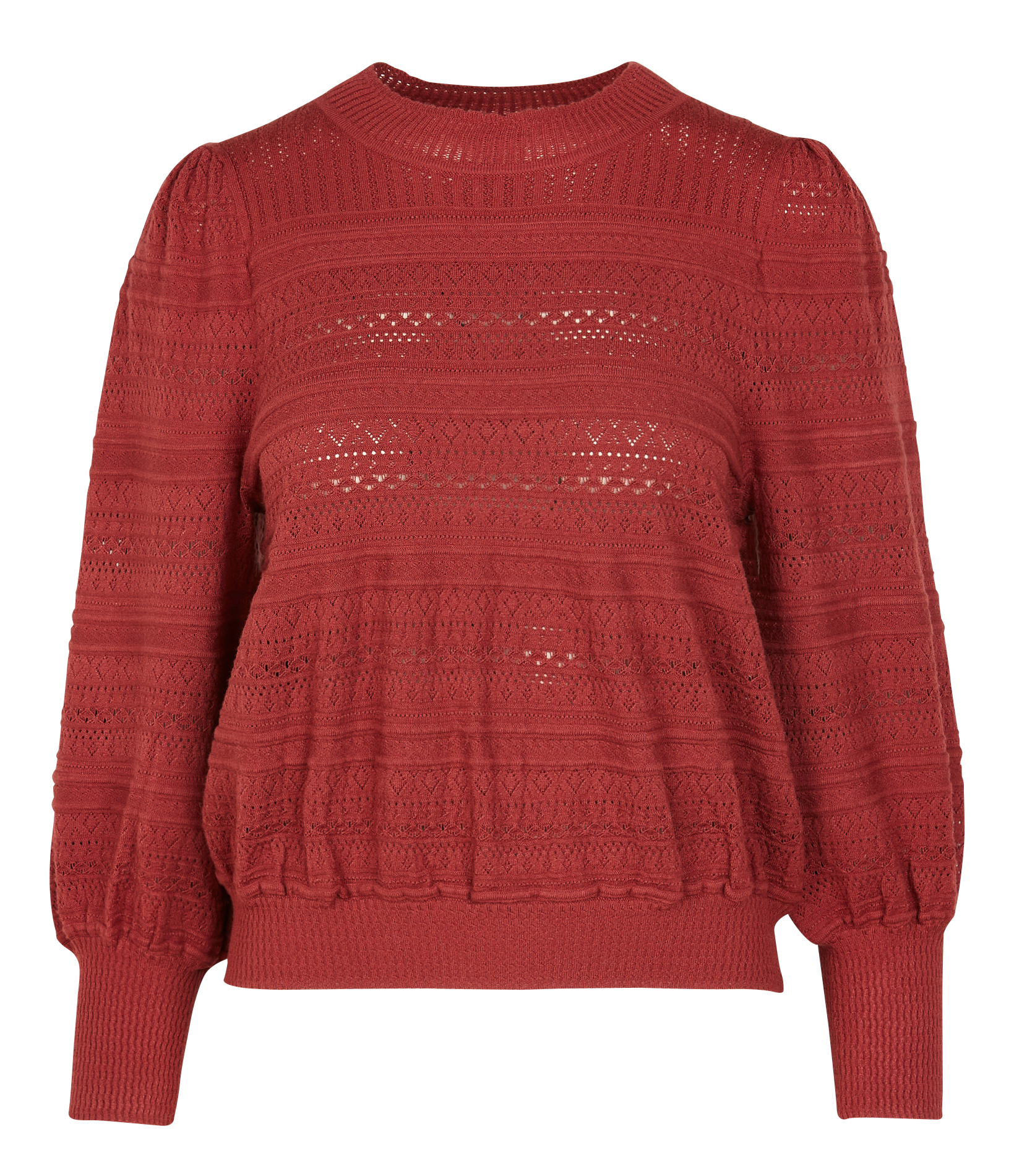 MILET - Pull col rond en maille ajourée| Rouge